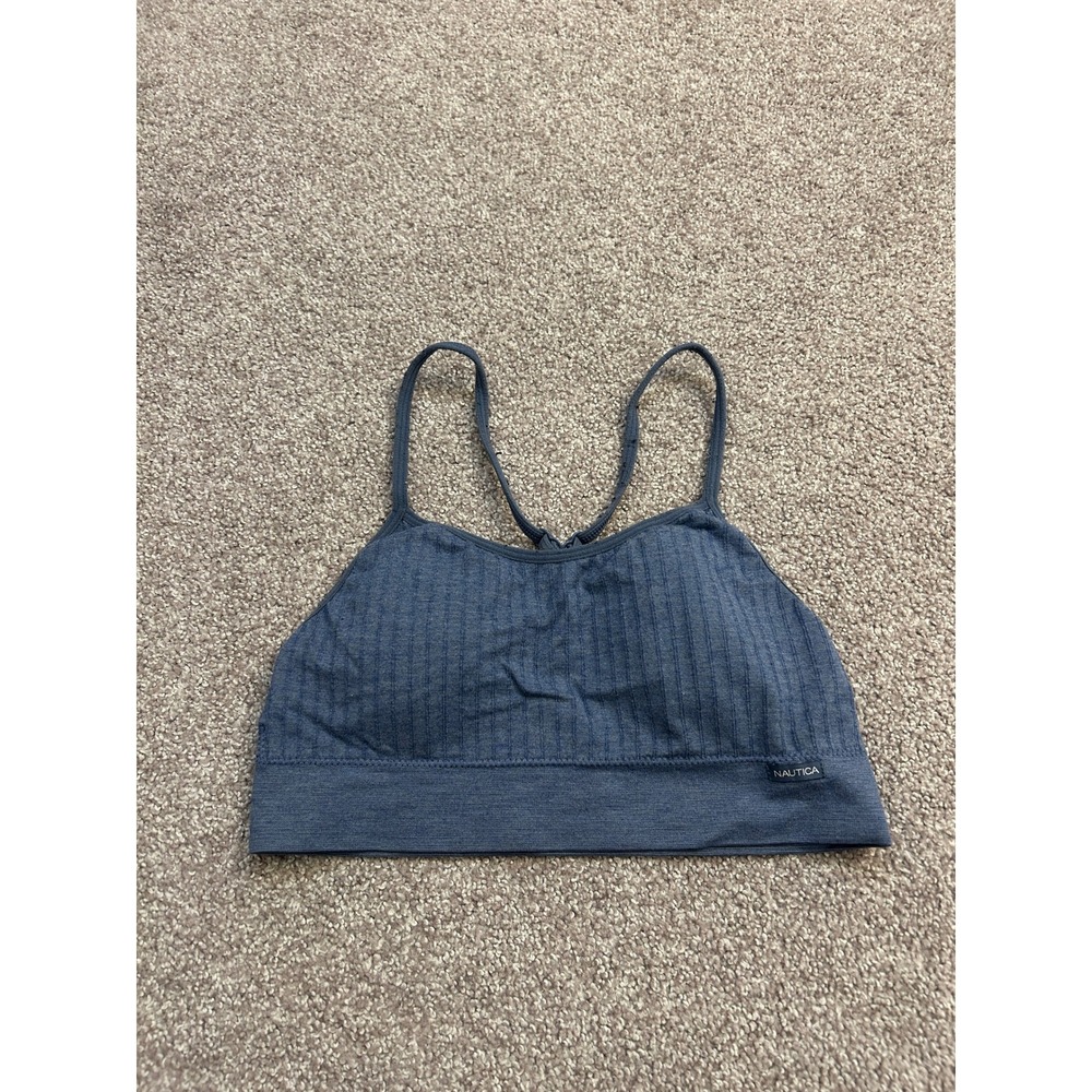 Nautica Sports Bra Womens Medium Blue Good Ribbed Strappy Activewear 7213-28